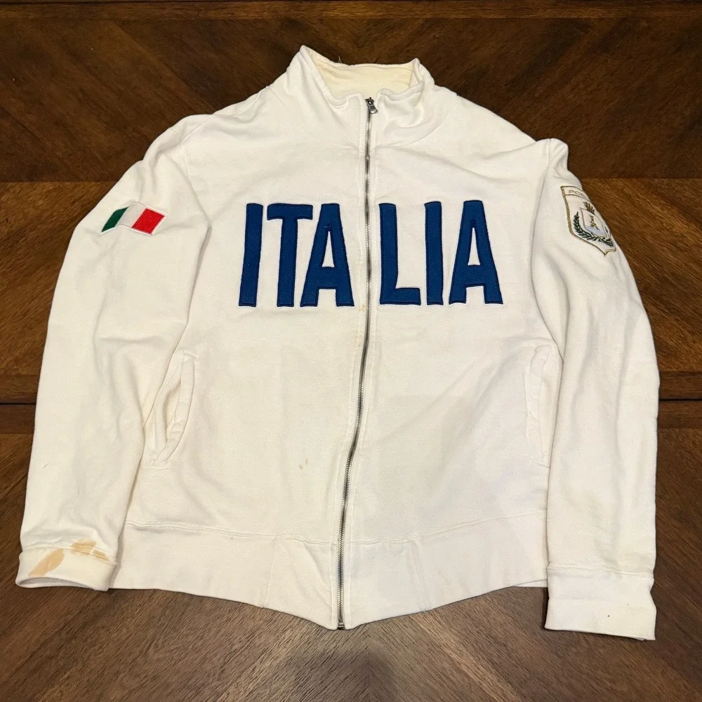 GUR Positano Italia Full Zip Track Jacket White Blue Mens XXL Italy Flag Patch